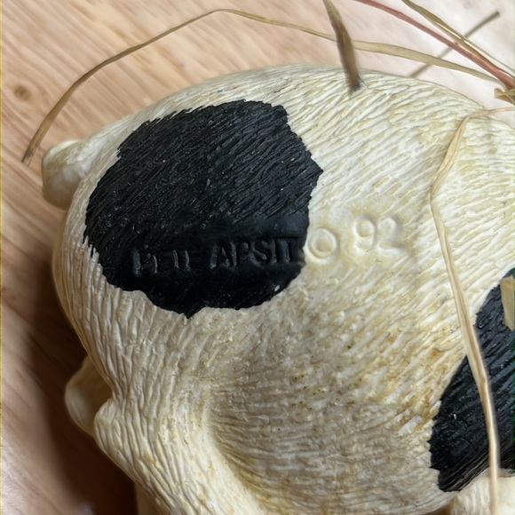 Pete Apsit 1992 Black & White Spotted Pig figurine W/ Glass Eyes - Picture 6 of 10